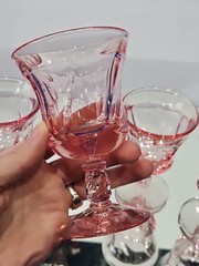 set (5) Wine Goblets Glasses 4-1/4″ Crystal Fostoria Jamestown Swirl Pink
