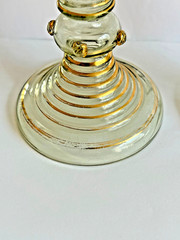 PAIR Vintage BOHEMIAN Glass ROEMER STYLE Hock Wine Glass 7 5/8″ Tall Gilt Design