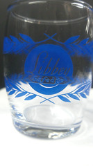 Libbey, Safedge, Tumble-Up, Guest Set, Clear w/Royal Blue Printing, Signed, ExCd