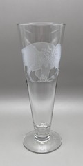Vintage Perry Coyle Etched Pilsner Beer Art Glass with a Frosted Bison Design 9″