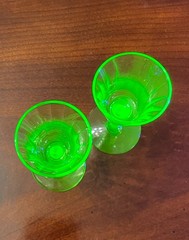 Vintage Uranium Glass Cordials MCM Tiffin Franciscan Optic Panel ? 1 Pair