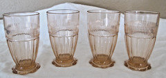 Set of 4 Anchor Hocking Depression Glass Coronation Pink Ribbed Footed Tumblers