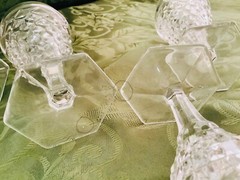 (6) Vintage Fostoria American Hex Footed Stemmed Wine Glasses 6.75”, 10 oz