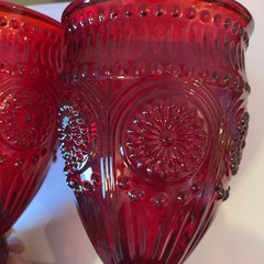 Set of 2 The Pioneer Woman Adeline Ruby Red Embossed Goblets Glassware 12oz New