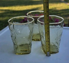 Set of 3 Morgantown Crinkle Glass TOPAZ 10oz Flat Tumblers EUC