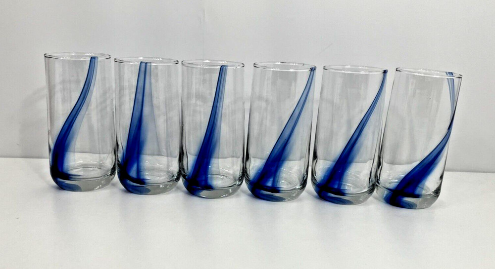 Set 6 Greenbrier Blue Ribbon Highball Drinking Glasses