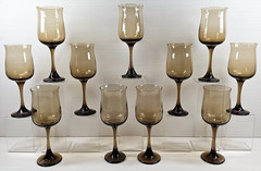 11 Libbey Connoisseur Tawny Water Goblets Set Vintage Elegant Stemware Retro Lot