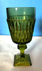 Vintage Olive Green Goblet Square Foot Diamond Point Pattern Water Wine Glass