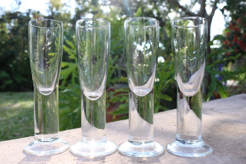 Set of 4 Crystal Cordials Thick Plain Smooth Stem Hand Made in Czechoslovakia 5″
