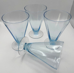 Vintage Translucent Blue Paneled Glasses Footed Fruits Desserts Cordials Spirits