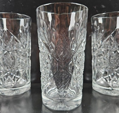 8) Libbey Hobstar Highball Glasses Set Clear Star Emboss Etch Heavy Tumblers Lot