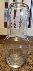 Vintage Bedside Water Carafe Glass Set Etched Floral Tumbler Lid Set