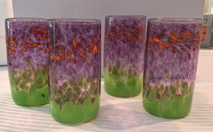 Set of 4 Michael Mortara 2400 Fahrenheit Hawaiian Studio Art Glass Tumblers 5″