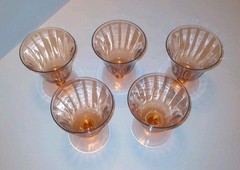 Set 5 Vintage Amber Pedestal Cordial Barware Glasses 4oz Depression Glass 3.75″H