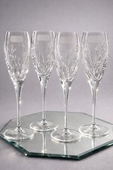 JG Durand France Eternelle 4 Champagne Flutes Cut Swirl Leaf New Old Stock 1996