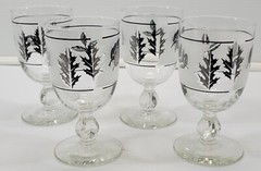 *MM) Set of 4 Libbey Glass Company Silver Foliage Leaves Stem Water Goblets 3003