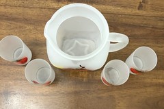 Vintage 1950’s Hazel Atlas Frosted Tomato 5 Piece Juice Set Marked Logo H Over A