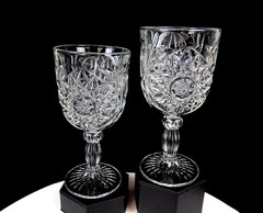 Libbey Glass Company Hobstar Pattern Ribbed Stem 2 Pc 7.25″ Water Goblets 2001-