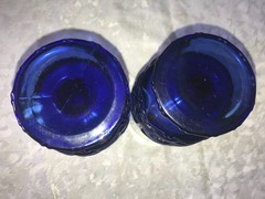 2 Rare L.E. SMITH Cobalt BLUE Wicker BASKETWEAVE 14oz Pedestal TUMBLER Goblet 6″