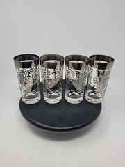 Vintage Kimiko Highballs Silver Knight Coat of Arms 5.5” MCM Set Of 4 VGC