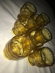 Set of 8 GEORGIAN HONEYCOMB Yellow GOLD Amber 8oz ROCKS GLASS Tumbler GOBLET 4″T