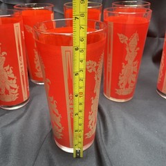 Vtg Set Of 7 Culver Red Gold Thai Goddess Highball Glass Tiki Barware MCM