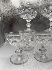 6 Vintage Pilgrim Jeanette Clear Glass Thumbprint Sherbet or Champagne