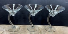 VTG Set of 3 Libbey Bravura Martini Glasses Clear Curved Swerve Stem – Free Ship