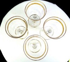 Tiffin Glass Gold Laurel Band & Trim Clear Panel Optic 4 Pc 4 3/4″ Wine Glasses