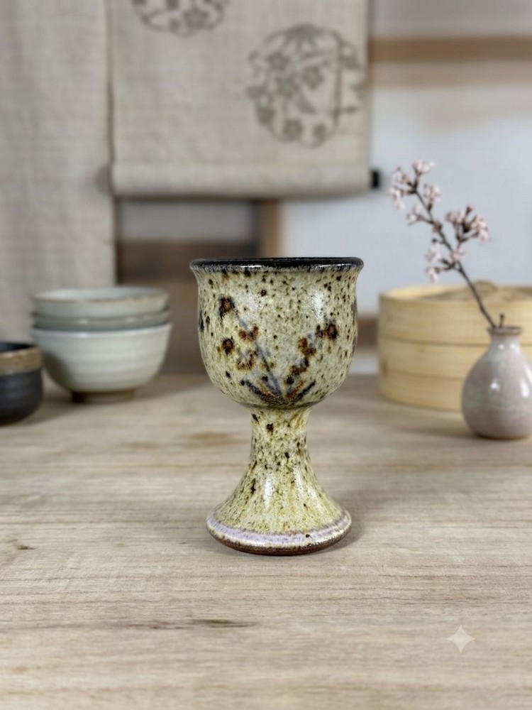 Vintage Studio Art Pottery Goblet Chalice Signed Jones Speckled Glaze Cup