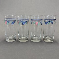 Lenox Poppies on Blue Highball Tumbler Glass 6 1/4″ Set of 4 Flowers 16 ounces