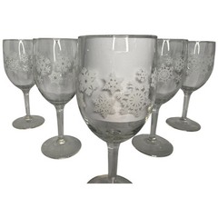 White Snowflake Winter Christmas Wine Goblet Glass Stemware Set Of 5 READ