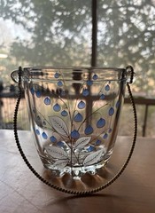 Giorgi Italy Ice Bucket And (5) Rocks Glasses Hand Painted Blue Flowers MCM