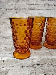 Indiana Whitehall Colony Cubist Amber Glass Footed Iced Tea Tumbler Set of 4 VTG