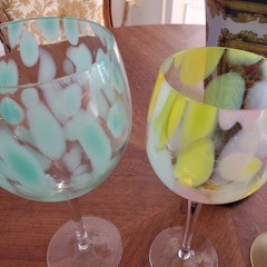 Yellow Green Wine Glasses Variety Set of 4 Mouth Blown Glasses 9 & 10 inches