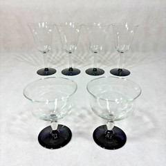 Clear Glass Black Base Set of 6 Stemmed Glasses Wine Champagne Tulip Cocktail