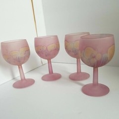 Reuven Hebron 5″ Art Nouveau Pink Satin Drip Glasses ~ Wine Aperitif – Set Of 4