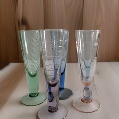 Set of 5 Vintage Etched Shot Cordial Glasses Footed MCM Retro Multiple Colors