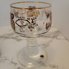 Vtg German Made Glass Barware Cordial Wine Stem Jeweled Grapes & Leaves Germany