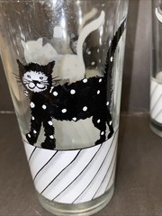 Set Of 6 Vintage Black & White Cat Highball Tumbler Drinking Glasses Bar Ware