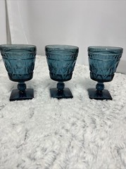 Indiana Glass Colony Park Lane Teal Blue Water Glass 5 1/2” Tall Vintage 3 Piece