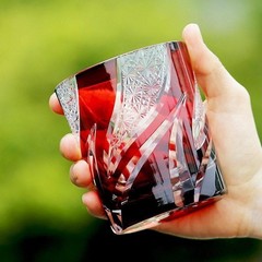 Red Crystal Whiskey Glasses Hand Carved Glassware Vodka Wine Tumbler Edo Kiriko