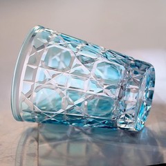 Diamond Cut Crystal Glasses Whiskey Vodka Juice Drinkware 10oz Sky Blue Gift Box