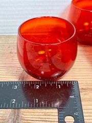 8 Red Orange Amberina Glass Roly Poly Set Anchor Hocking USA Mid Century Retro