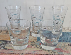 5 Mix and Match Size Vintage MCM Libbey Atomic Fish Glass Tumblers