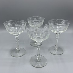 Libbey ROCK SHARPE Halifax Etched Champagne/ Tall Sherbet Glasses Set of 4 /hge
