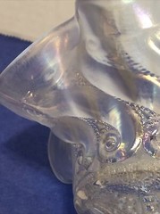Vintage White Iridescent Carnival Glass -Question Mark-5” Compote By Dugan
