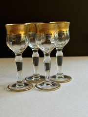 4 Ransgil Rambler Rose Optic Clear Cordial Glasses 1oz Gold Rim 4” Rare