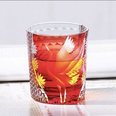 Red Japanese Style Edo Kiriko Glass Whisky Glass Tumbler Hand Cut To 8oz Gift