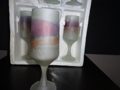 Vintage Hebron Satin Art Wine / Champagne Flutes 6.5″ hand painted set of 6 -NEW